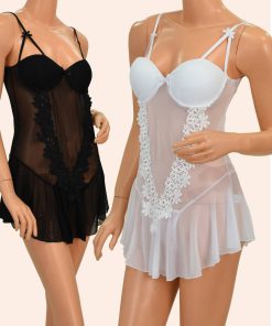 ست بادی‌دال (Baby Doll) دو تکه تور لوکس با جزئیات گیپور